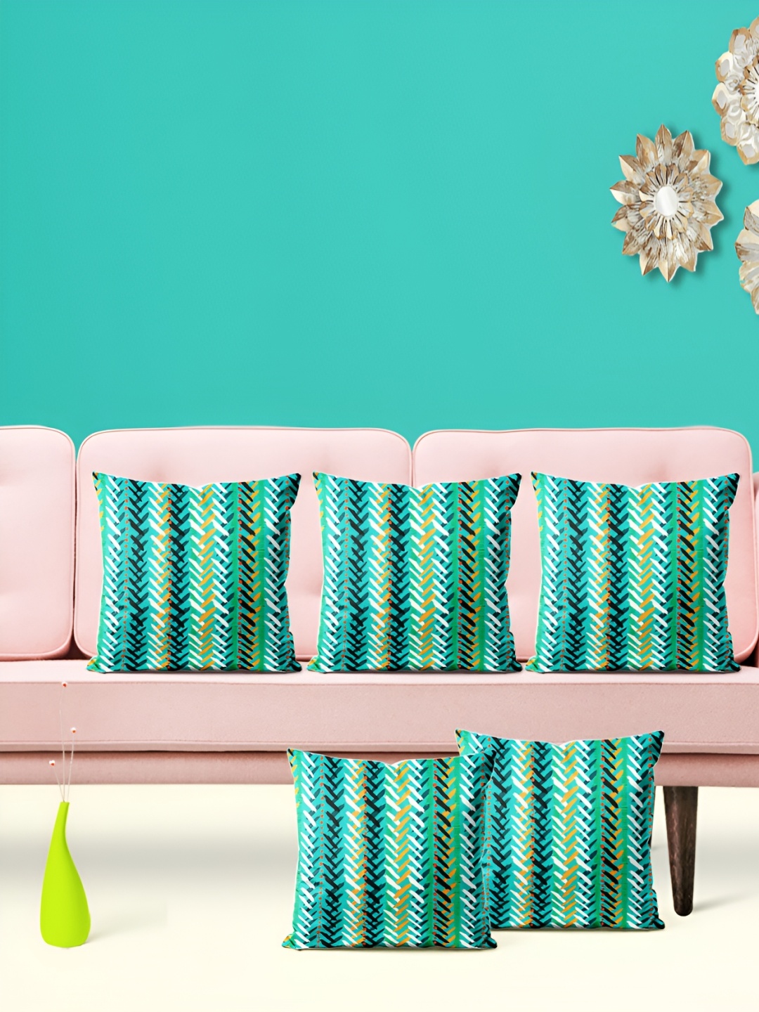

ArtzFolio Green & White 5 Pieces Abstract Printed Square Cushion Covers