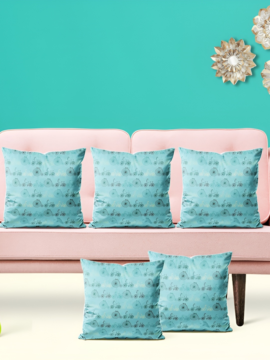 

ArtzFolio Blue 5 Pieces Abstract Square Cushion Covers