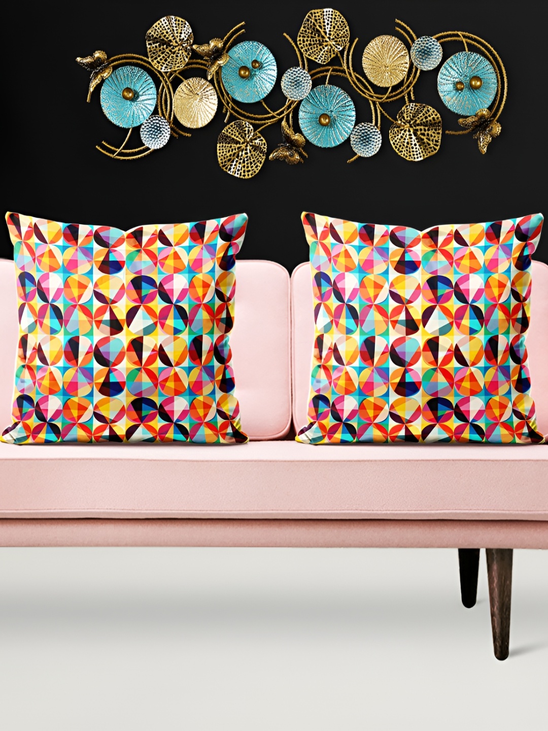 

ArtzFolio Orange & Blue 5 Pieces Geometric Printed Square Cushion Covers