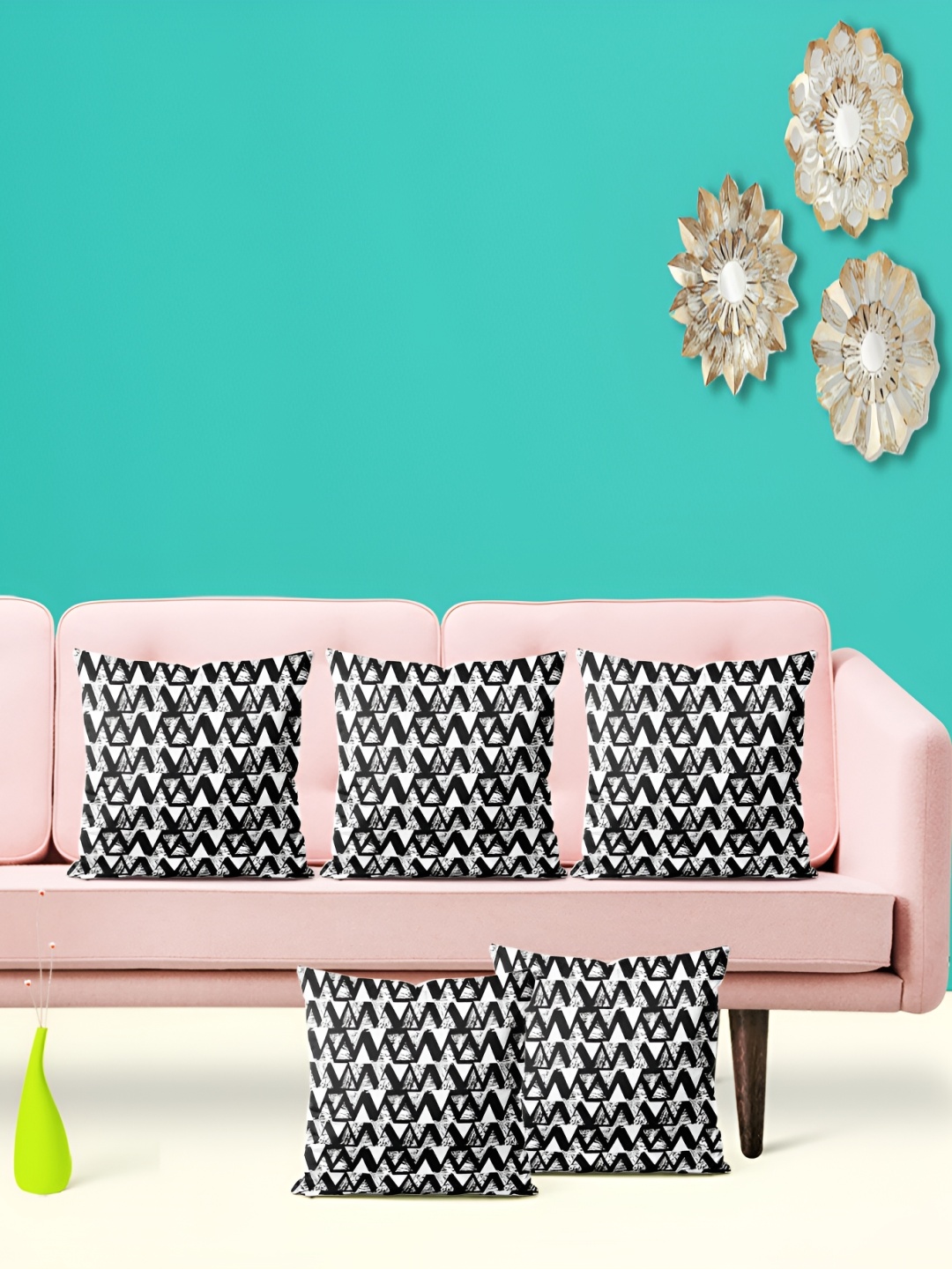 

ArtzFolio White & Black 5 Pieces Geometric Printed Square Cushion Covers