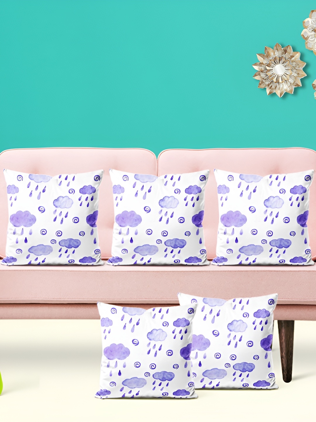 

ArtzFolio White & Purple 5 Pieces Printed Square Velvet Cushion Covers