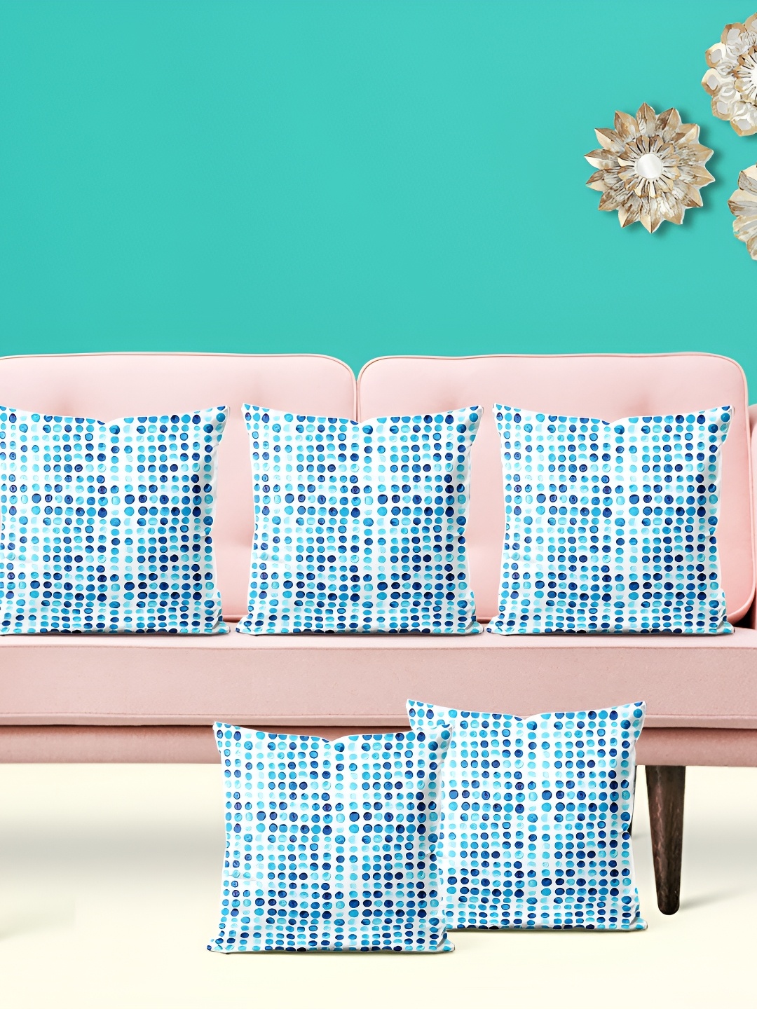 

ArtzFolio Blue & White 5 Pieces Geometric Printed Square Cushion Covers