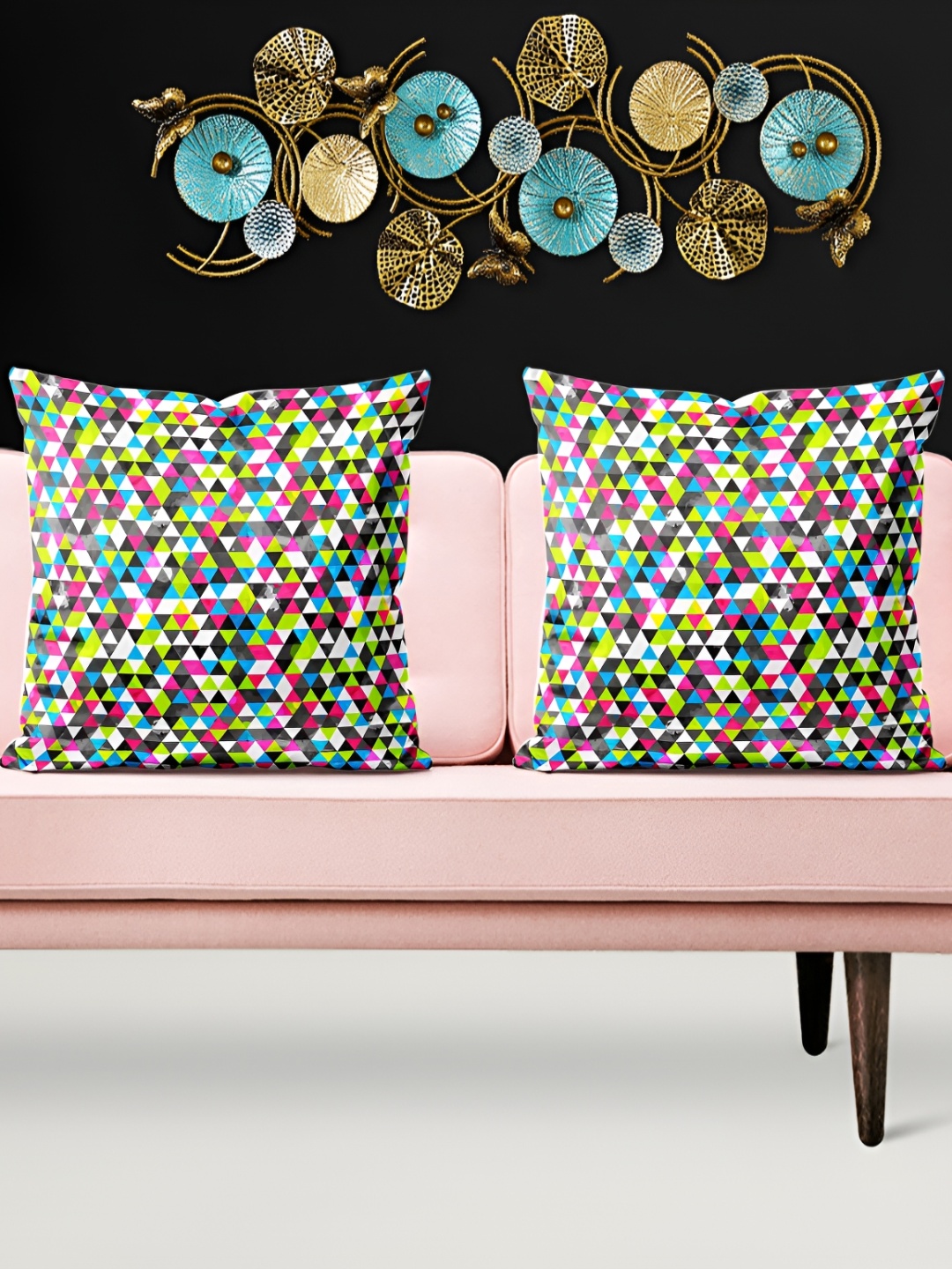 

ArtzFolio Green & Pink 5 Pieces Velvet Geometric Square Cushion Covers