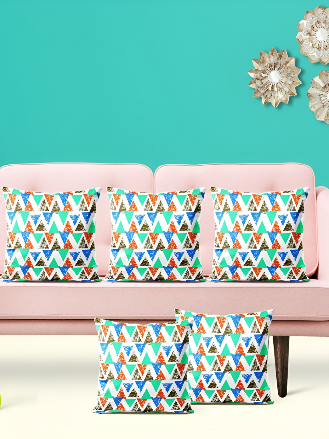 

ArtzFolio White Green 5 Pieces Square Cushion Covers