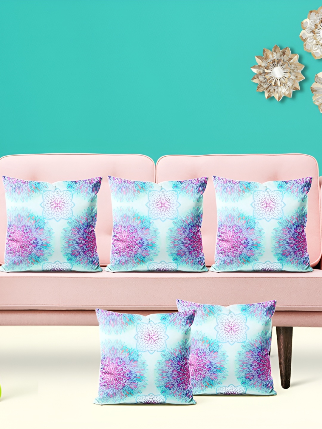 

ArtzFolio Blue & Pink 5 Pieces Abstract Square Cushion Covers