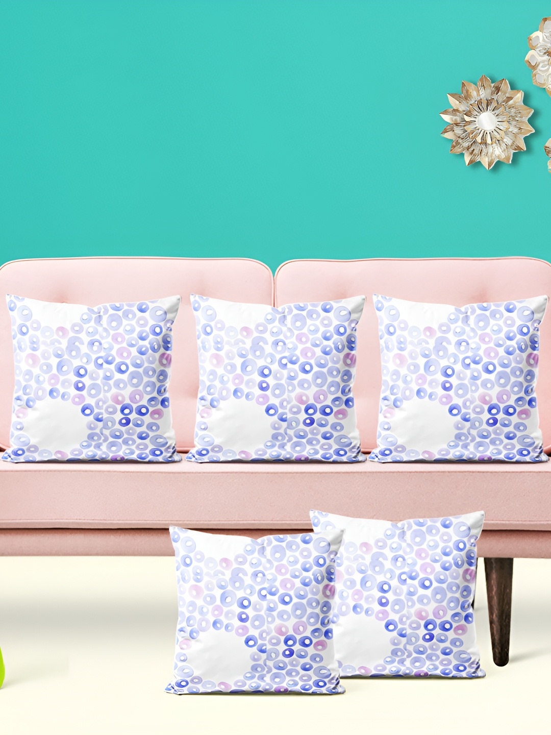 

ArtzFolio White & Blue 5 Pieces Abstract Printed Square Cushion Covers