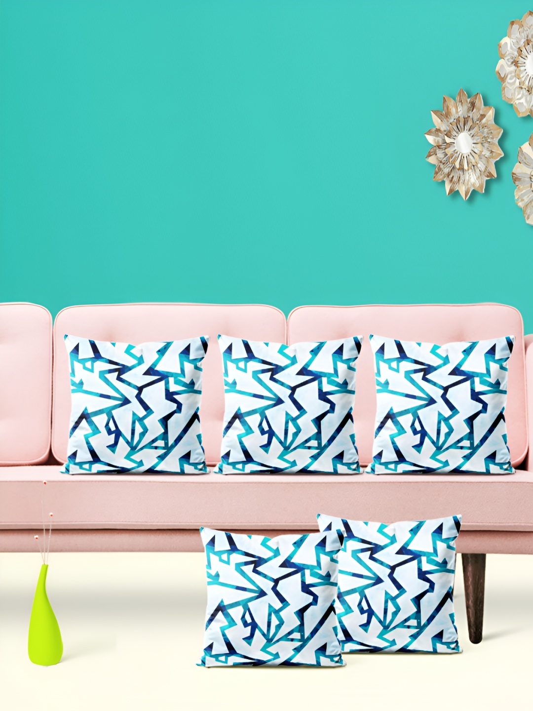 

ArtzFolio White & Blue 5 Pieces Abstract Printed Square Cushion Covers