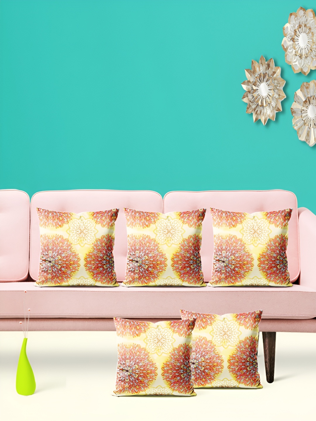 

ArtzFolio Yellow & Grey 5 Pieces Floral Square Cushion Covers