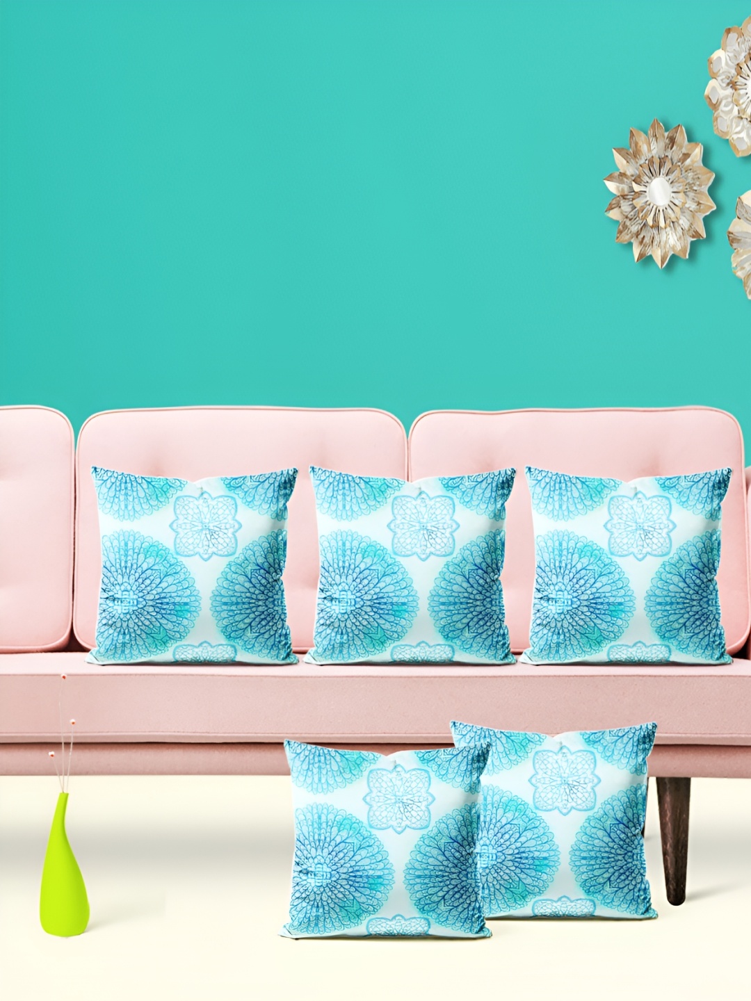 

ArtzFolio Blue 5 Pieces Floral Velvet Square Cushion Covers