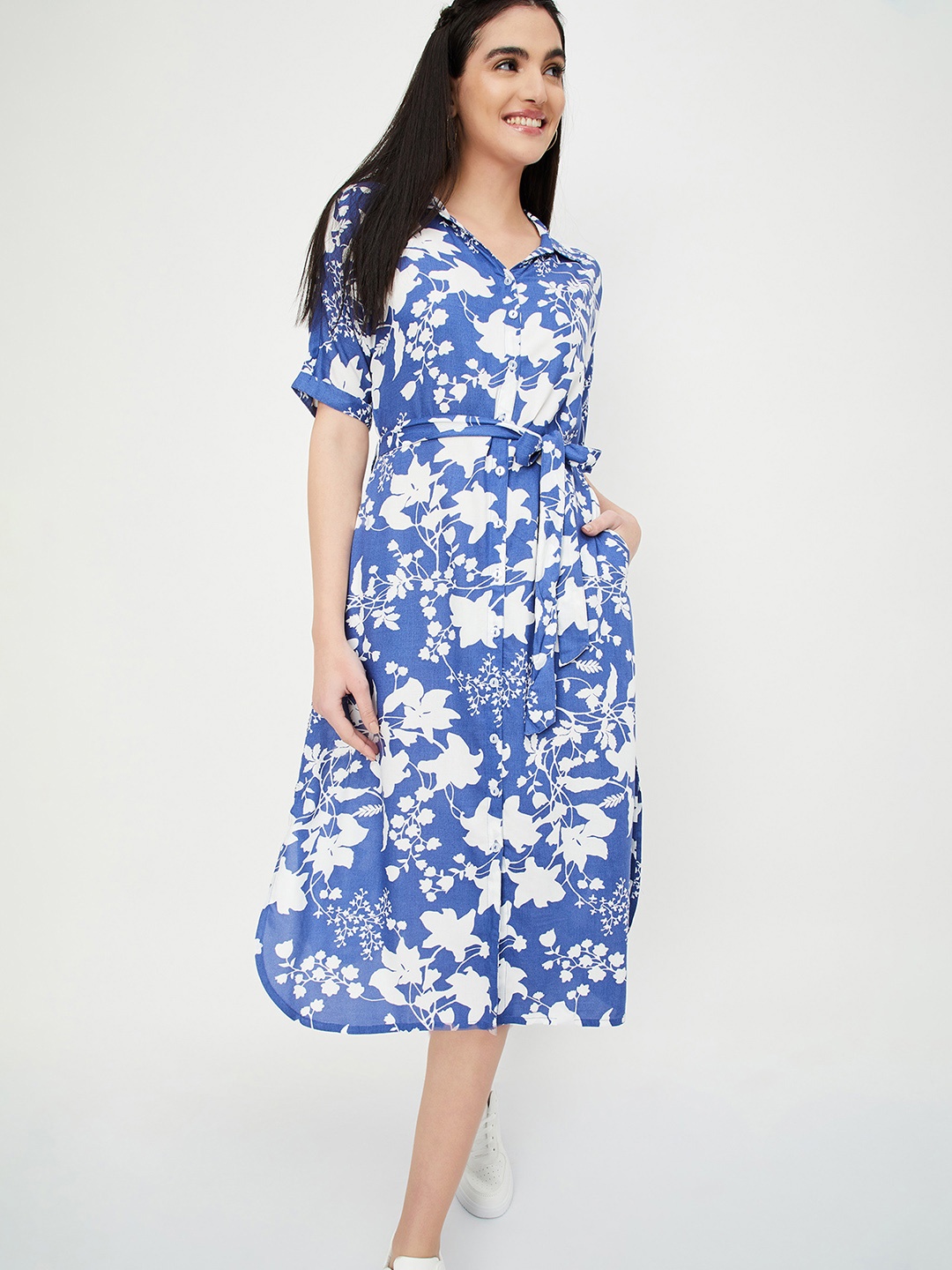 

max Floral Print A-Line Midi Dress, Blue