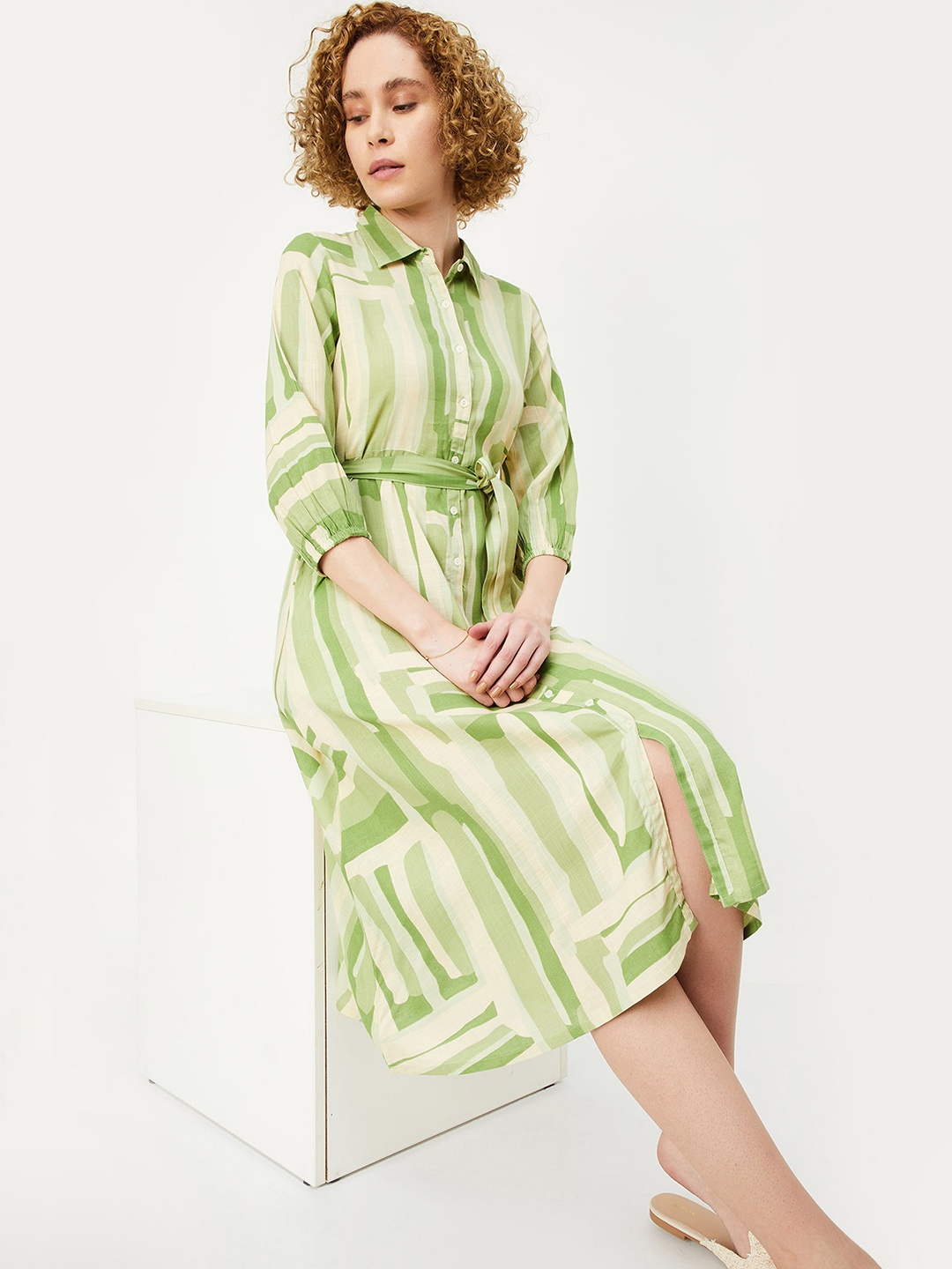 

max Striped Shirt Midi Dress, Green