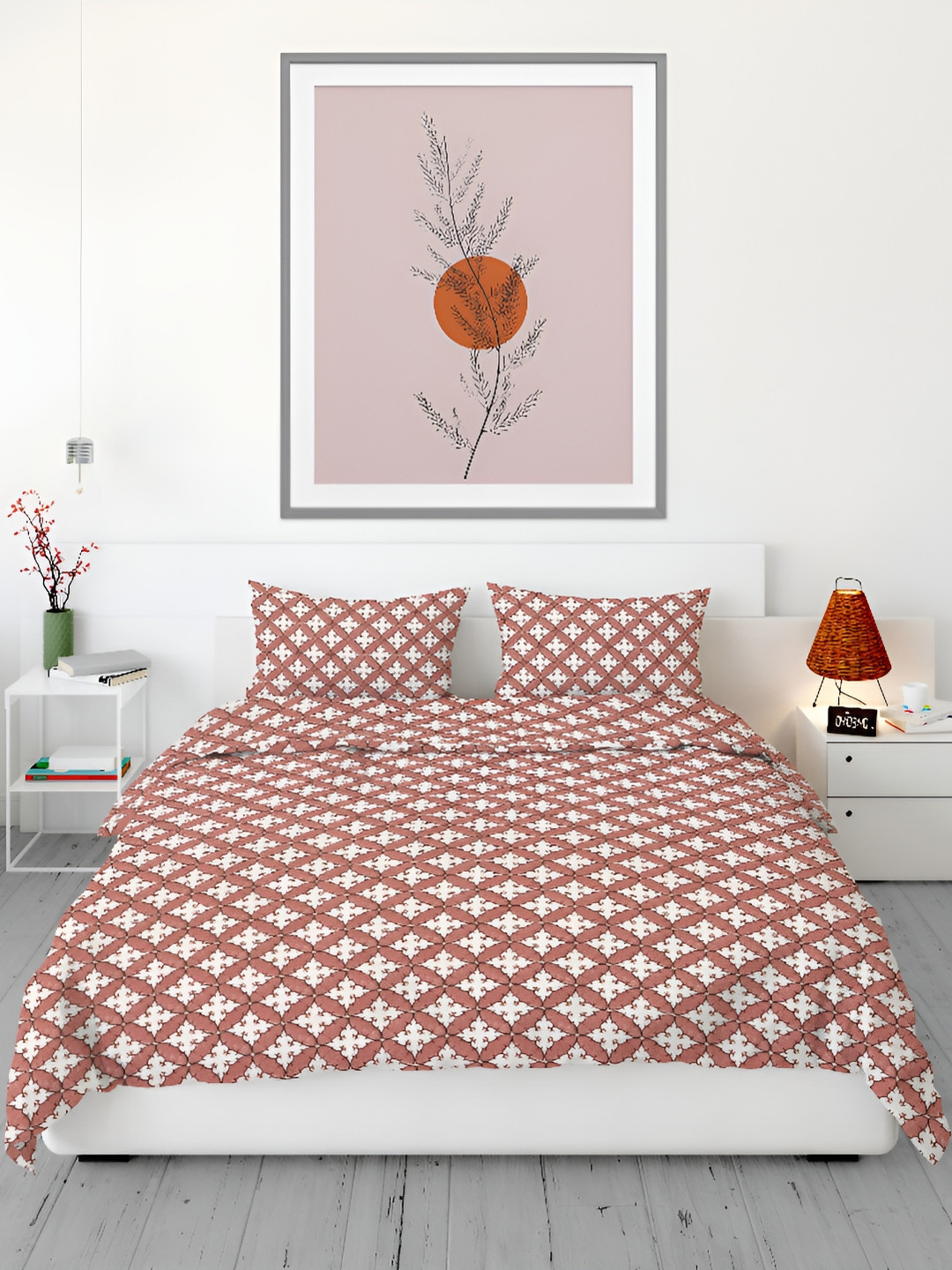 

Aura Red & White Geometric 200 TC King Bedsheet with 2 Pillow Covers