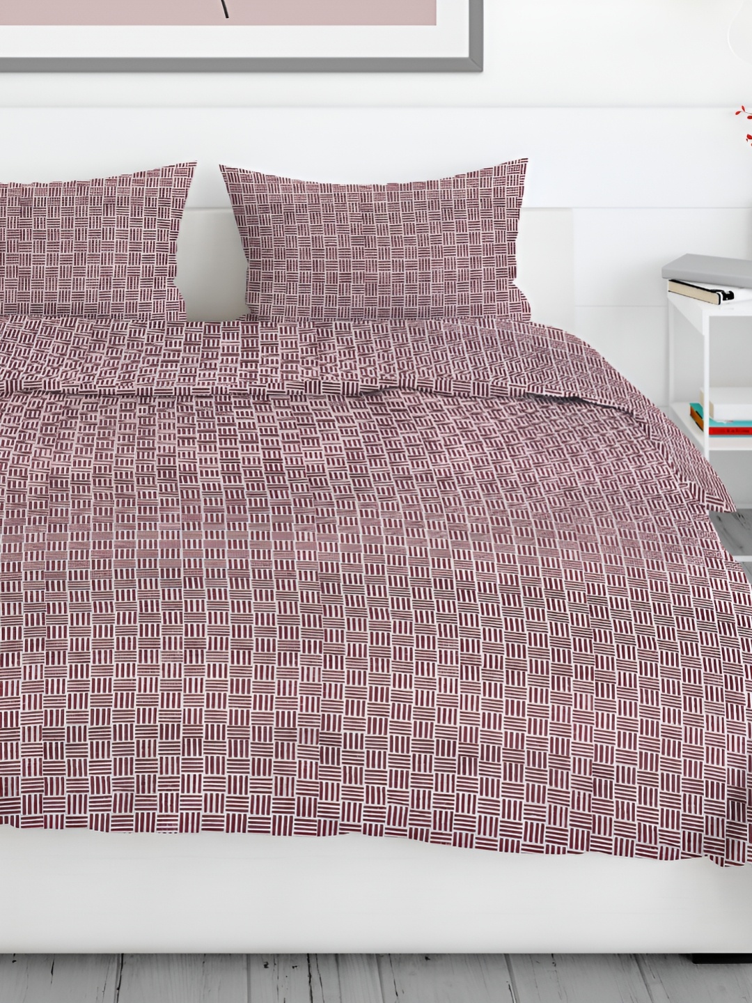 

Aura Maroon Striped 200 TC Queen Bedsheet with 2 Pillow Covers