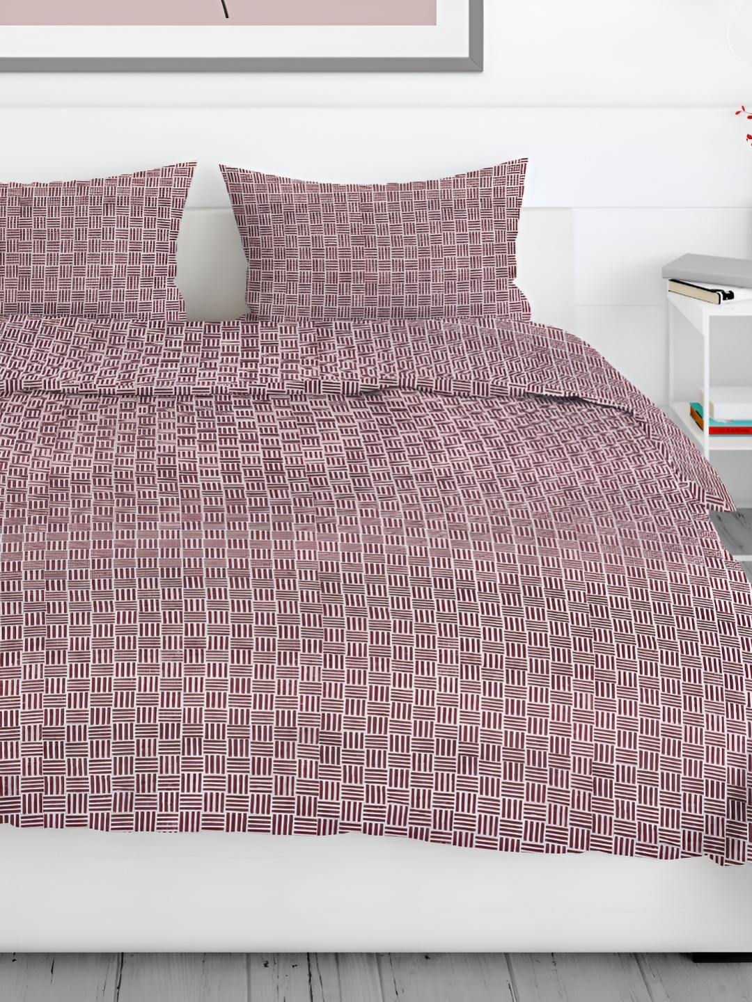 

Aura Maroon & White Striped 200 TC Queen Bedsheet with 2 Pillow Covers