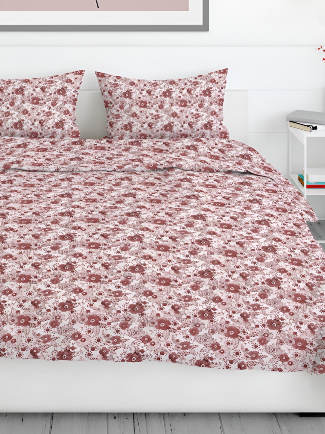 

Aura Maroon & White Floral 200 TC Queen Bedsheet with 2 Pillow Covers