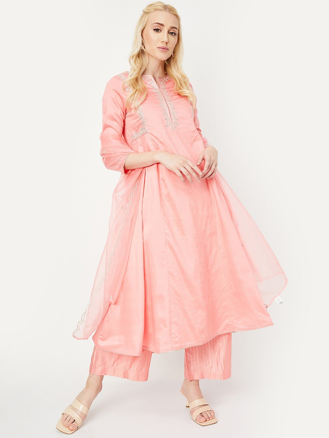 

max Women Floral Embroidered Empire Kurta with Palazzos & With Dupatta, Pink