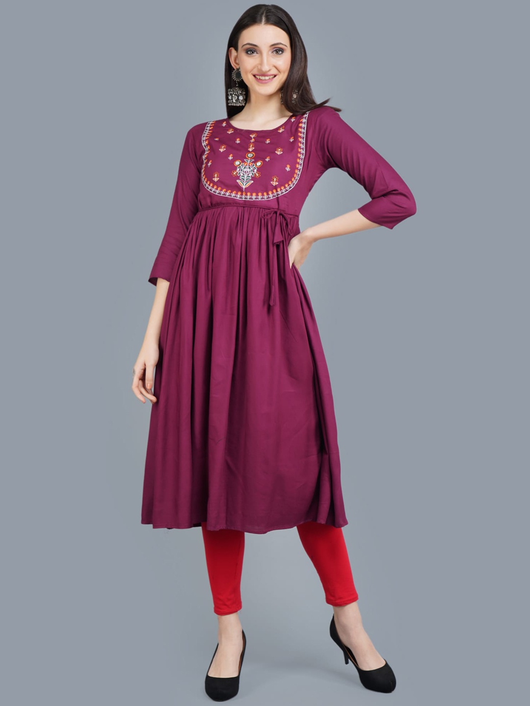 

ANUTTARA FASHIONS Round Neck Anarkali Embroidered Kurta, Magenta