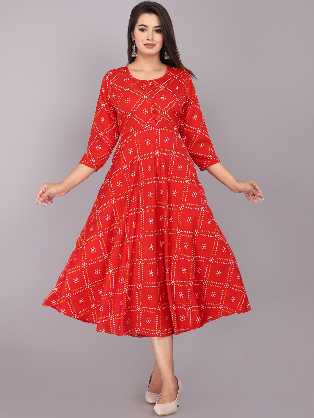 

ANUTTARA FASHIONS Women Ethnic Motifs Printed Flared Sleeves Anarkali Kurta, Red