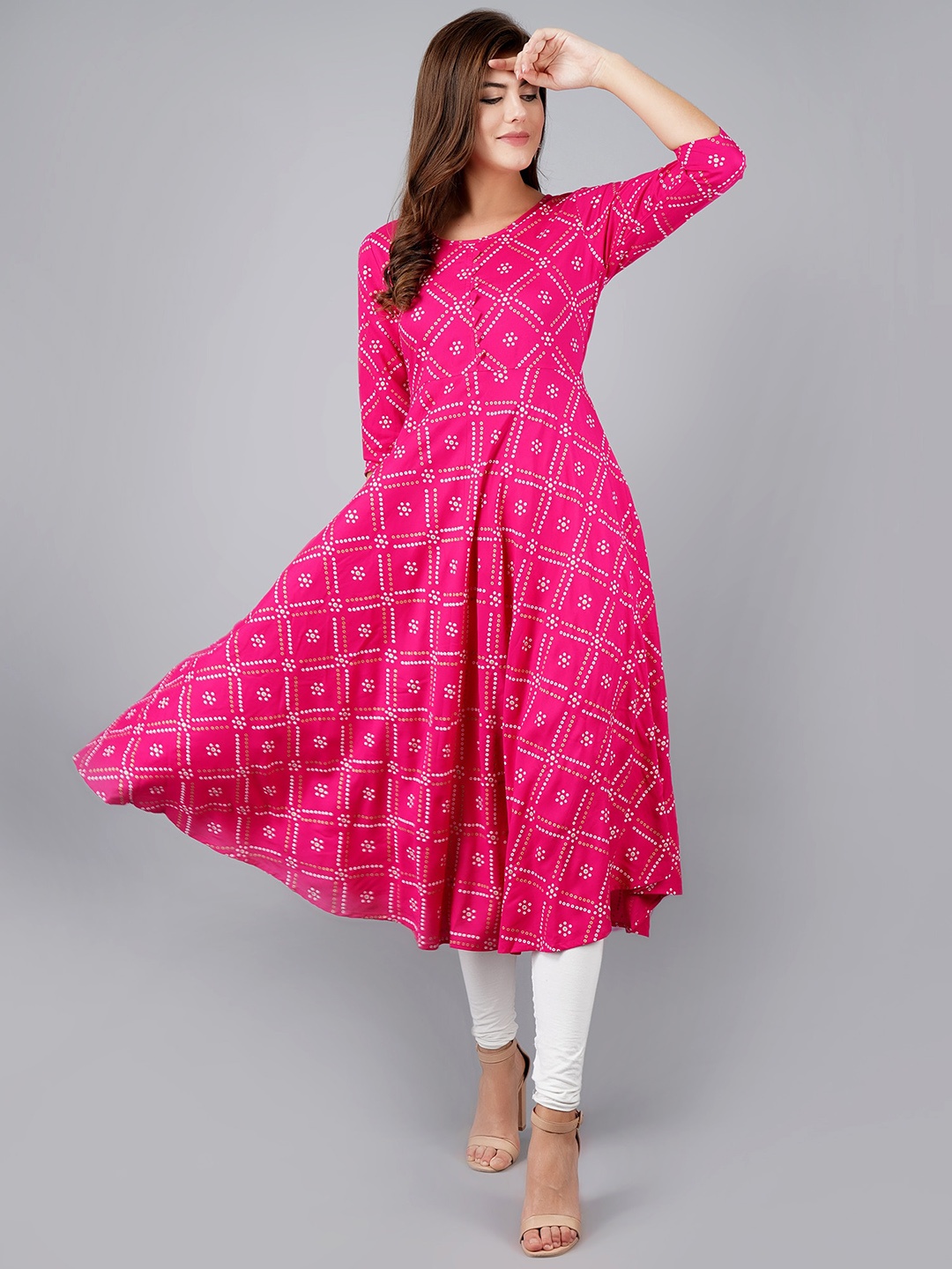 

ANUTTARA FASHIONS Ethnic Motifs Printed Anarkali Kurta, Pink