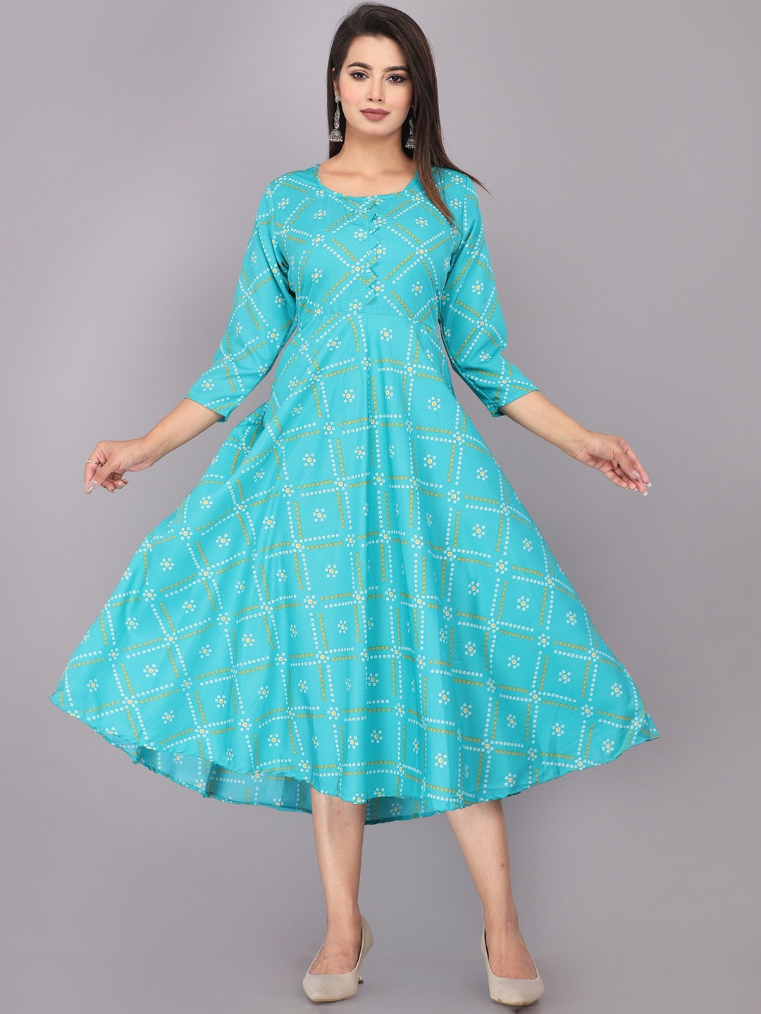 

ANUTTARA FASHIONS Women Ethnic Motifs Printed Fit and Flare Ethnic Dresses, Blue