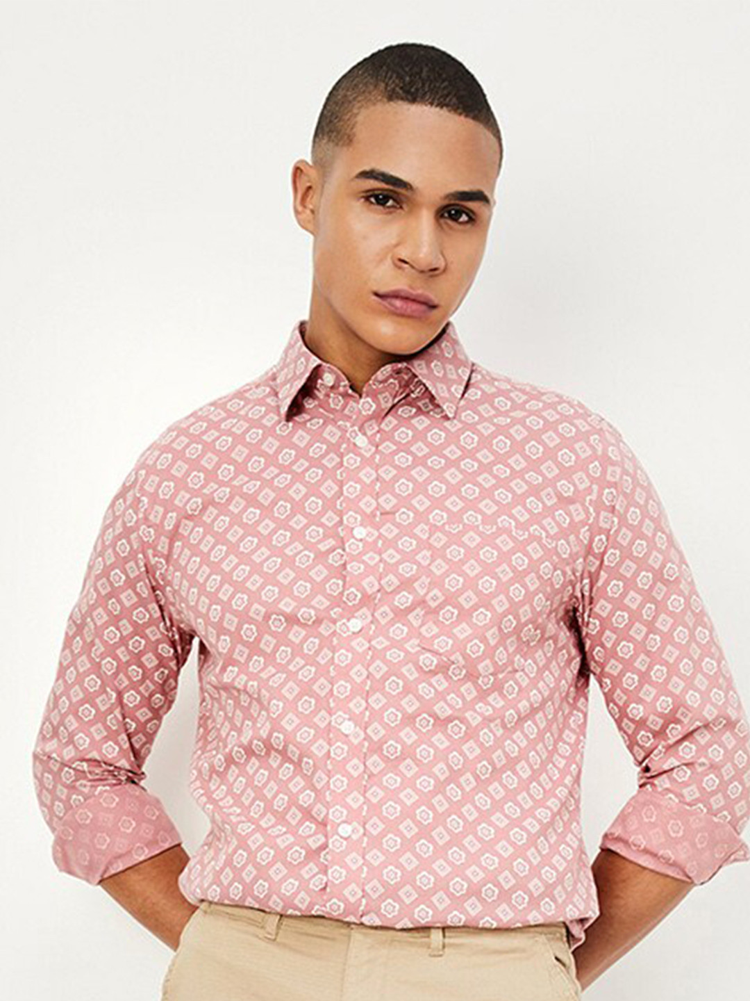 

max Regular Fit Cotton Opaque Printed Casual Shirt, Orange