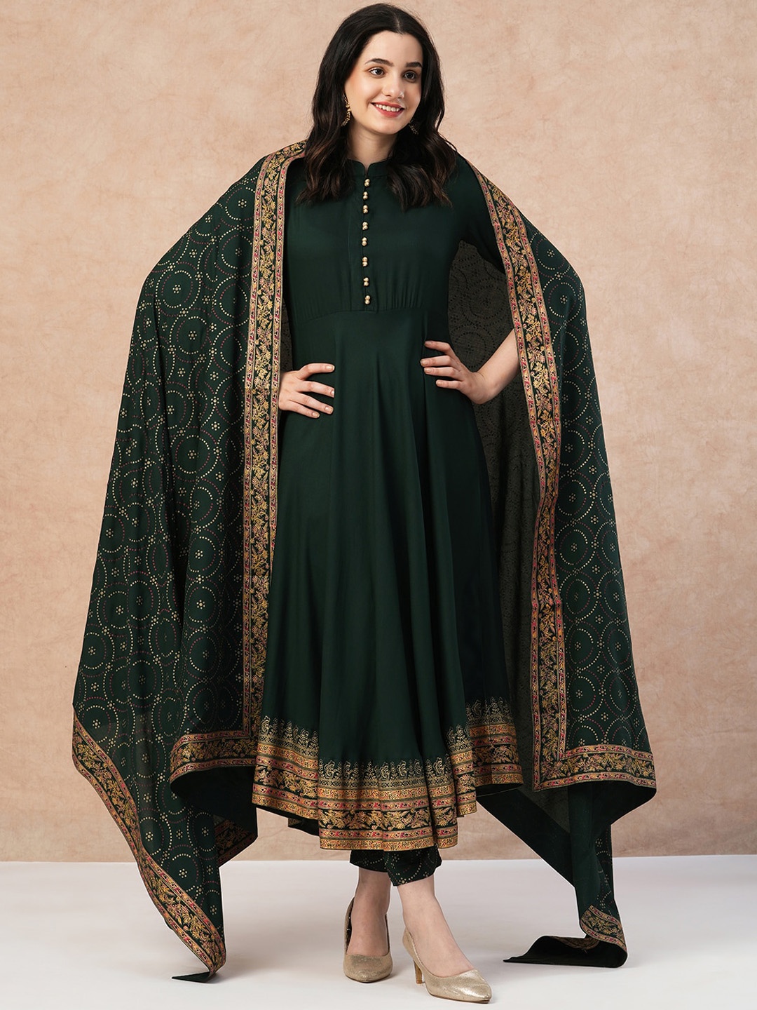 

KALINI Women Empire Kurta with Trousers & With Dupatta, Green