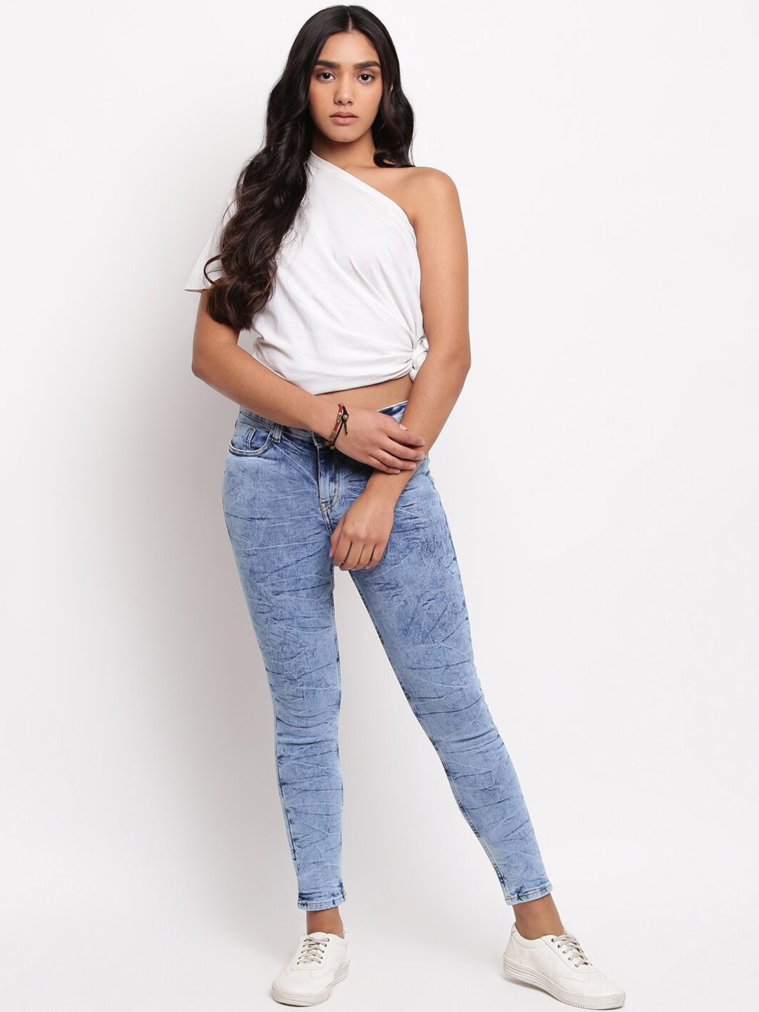 

TALES & STORIES Women Skinny Fit Heavy Fade Stretchable Cropped Denim Jeans, Blue