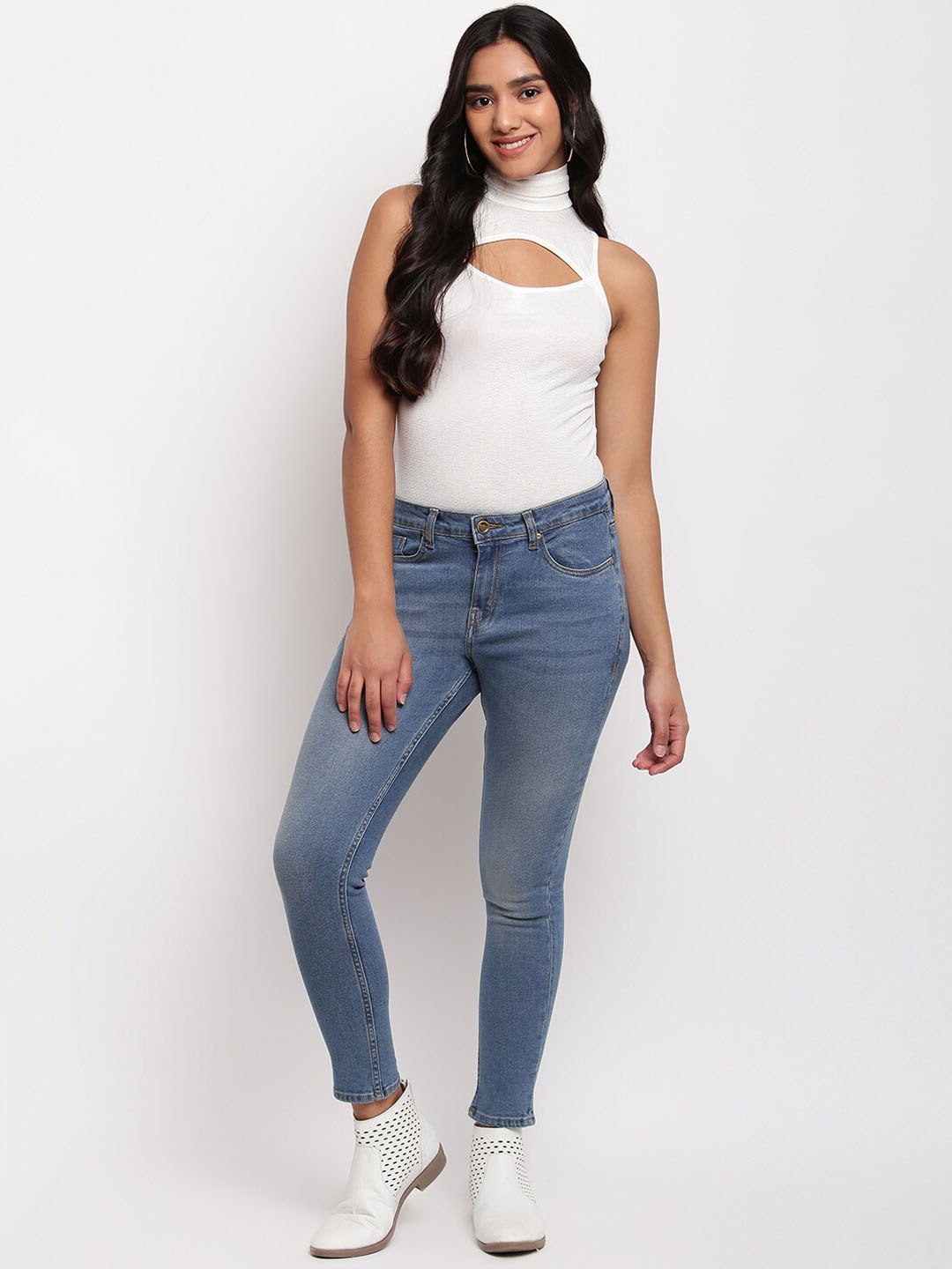 

TALES & STORIES Women Skinny Fit Light Fade Stretchable Denim Jeans, Blue