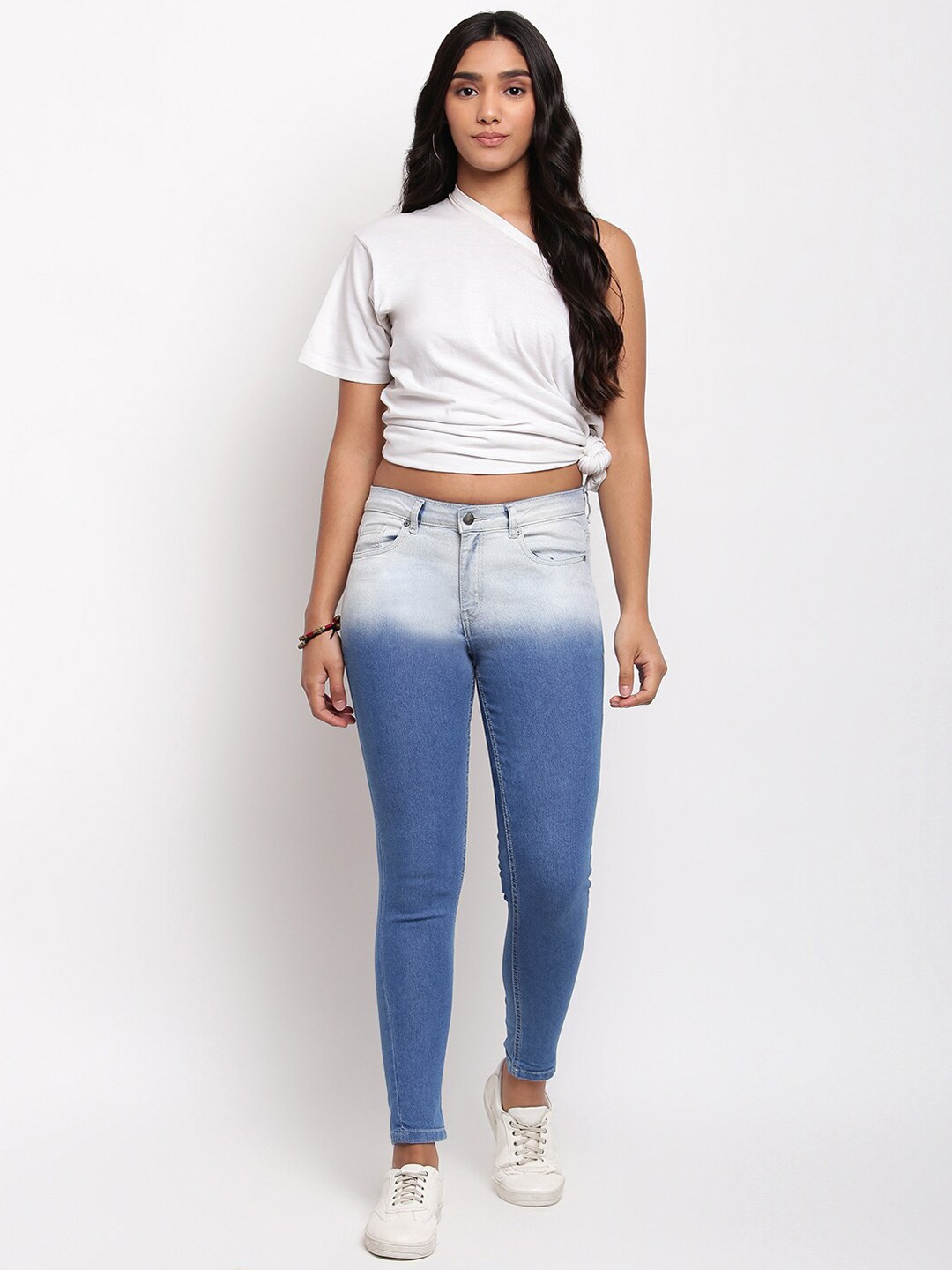 

TALES & STORIES Women Mid-Rise Skinny Fit Heavy Fade Stretchable Denim Jeans, Blue