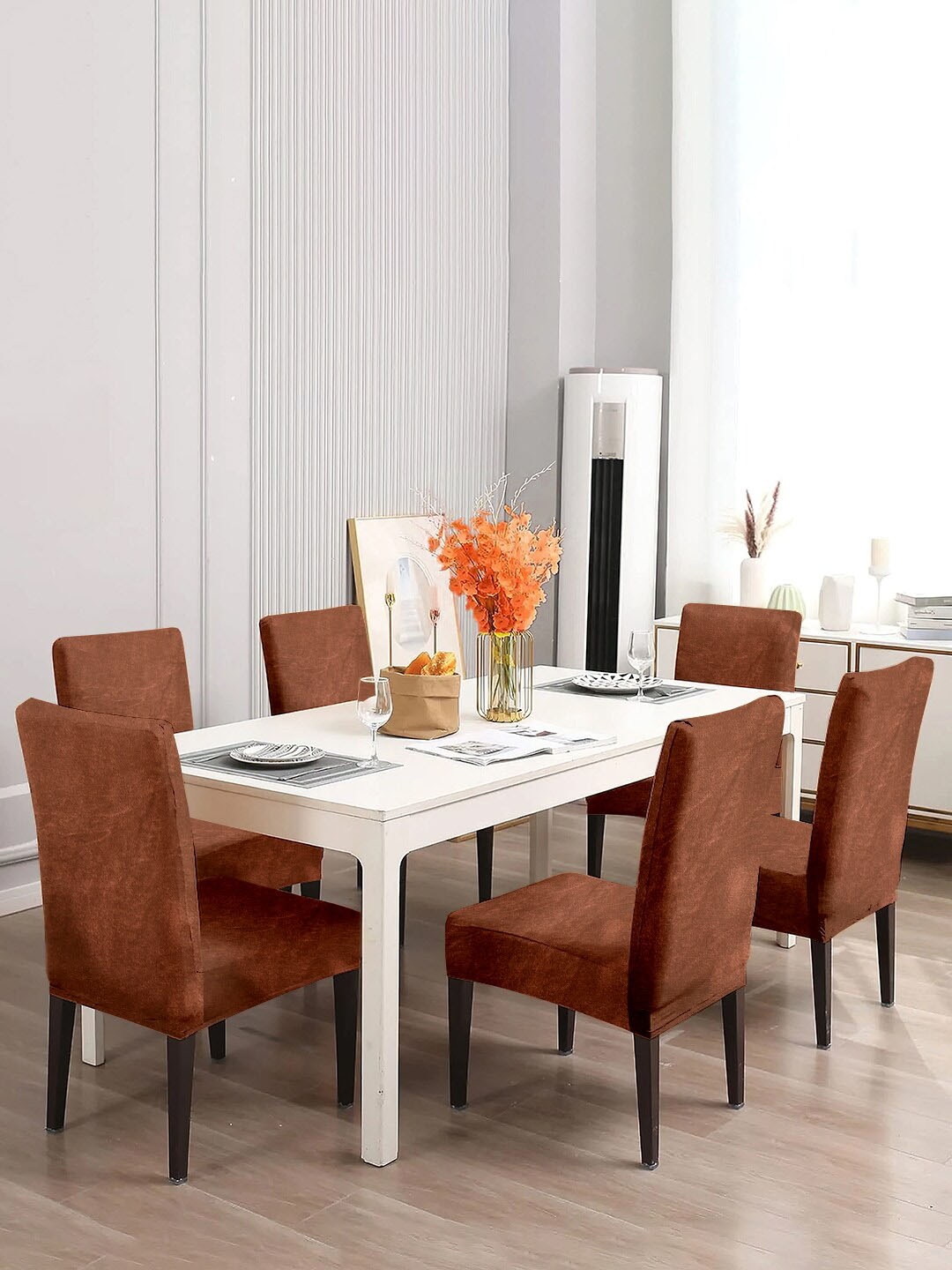 

Cortina Set Of 6 Brown Velvet Stretchable Chair Covers