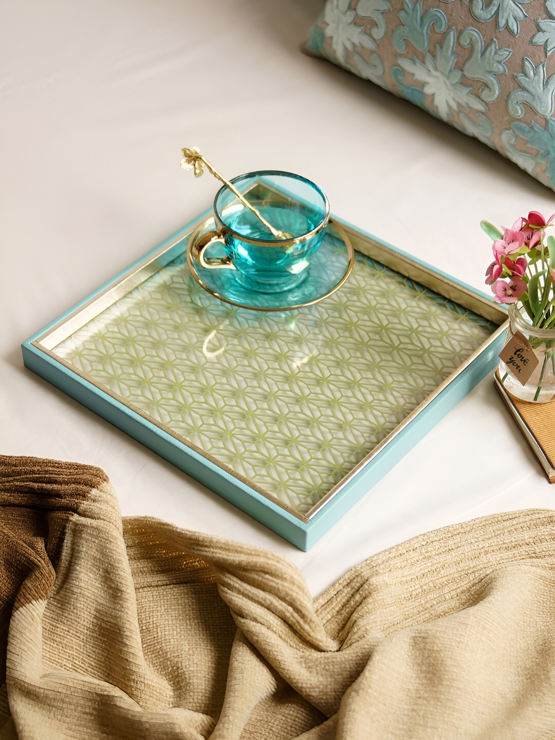 

Pure Home and Living Blue Printed Square Trays