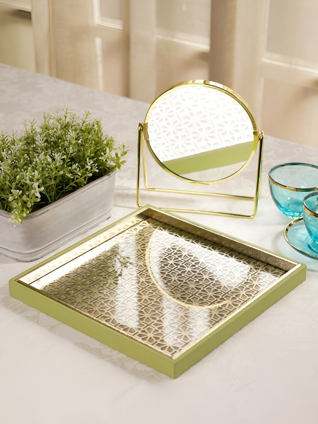 

Pure Home and Living Faux Leather Textured Tray, Green