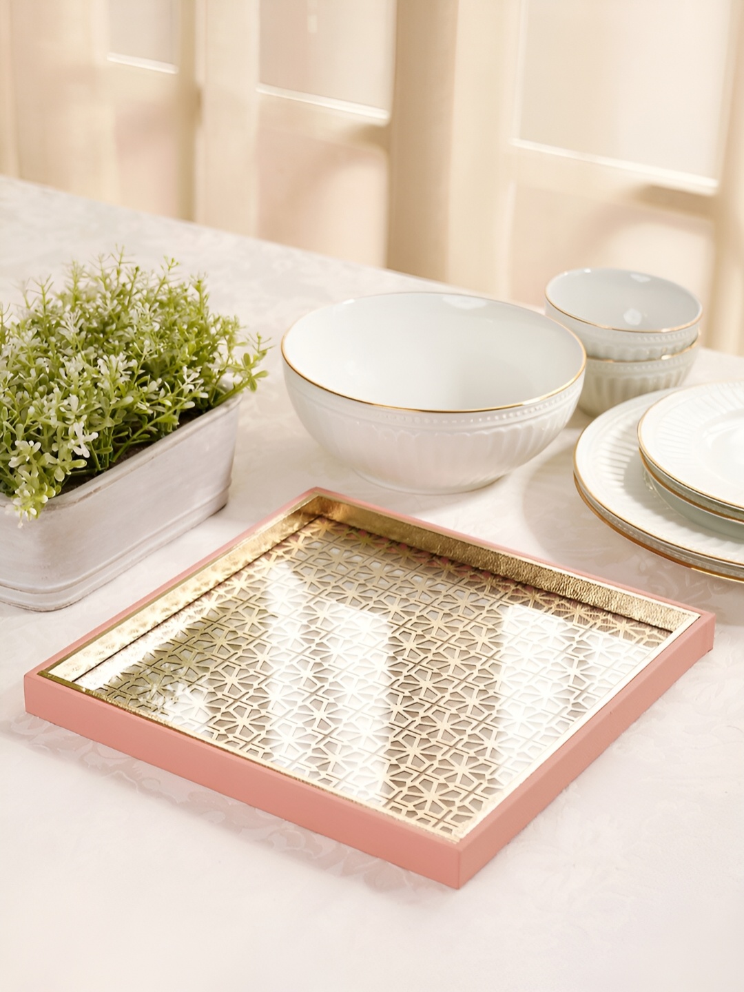 

Pure Home and Living Pink Printed Leather Trays