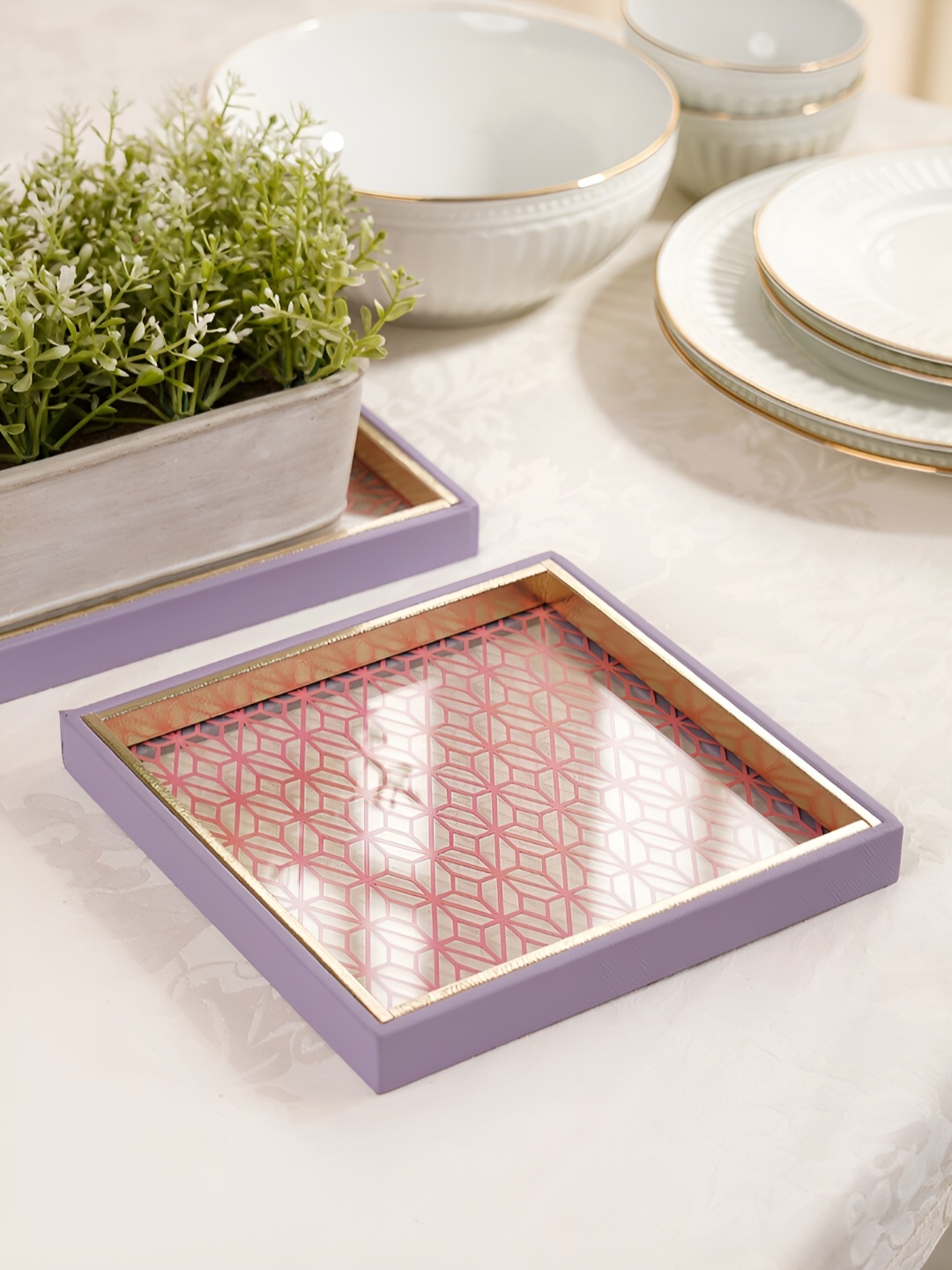 

Pure Home and Living Pink Printed Leather Trays