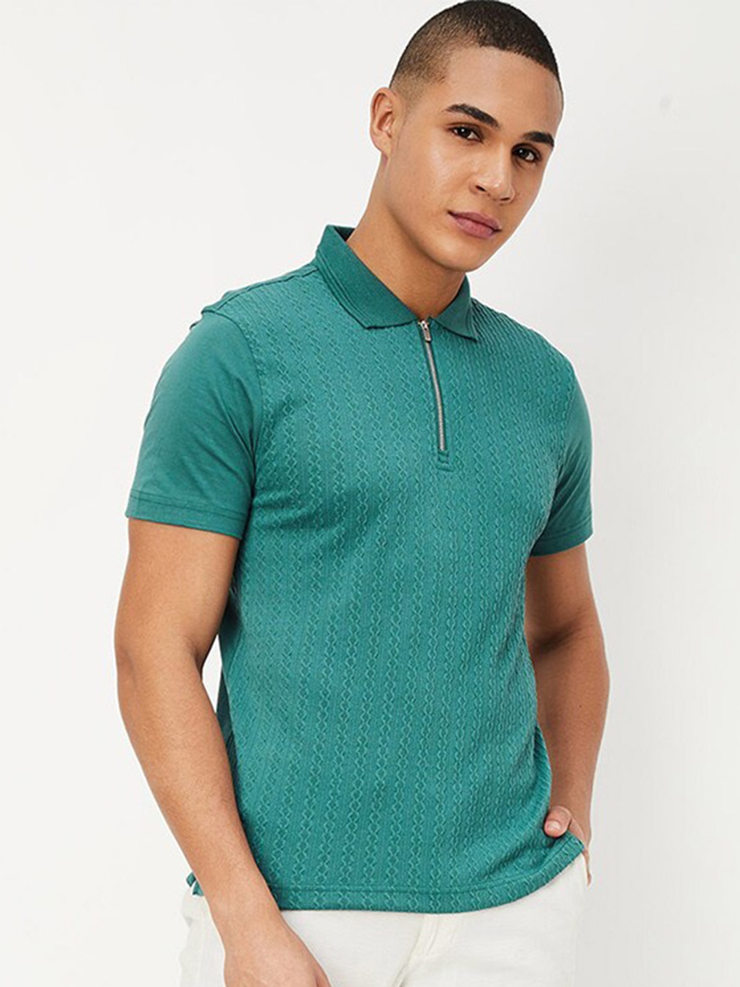 

max Polo Collar Cotton T-shirt, Green