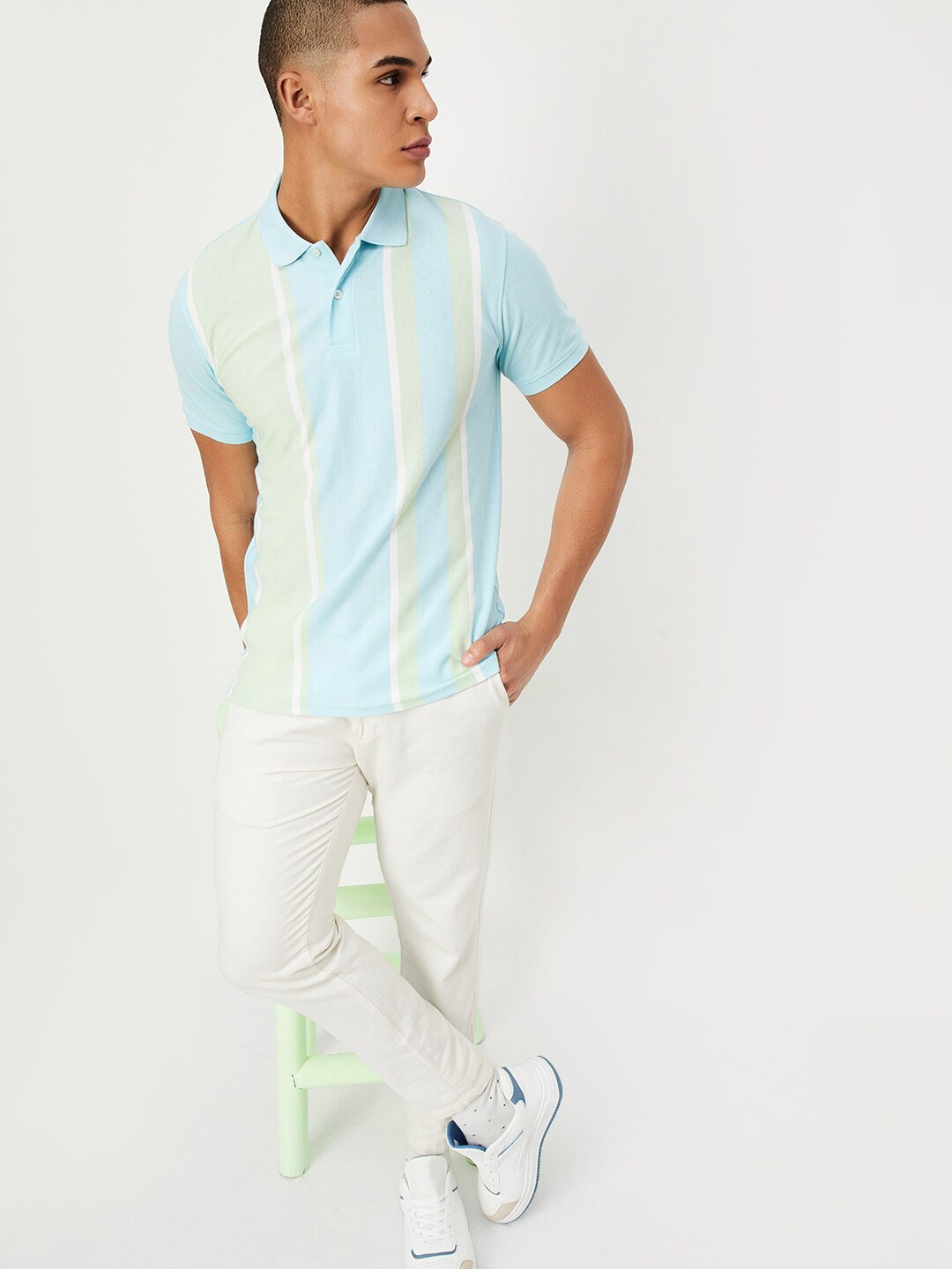 

max Checked Polo Collar Cotton T-shirt, Green