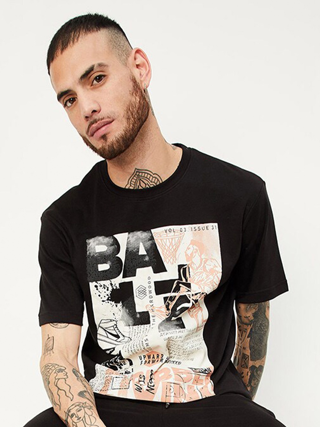 

max Graphic Printed CottonT-shirt, Black