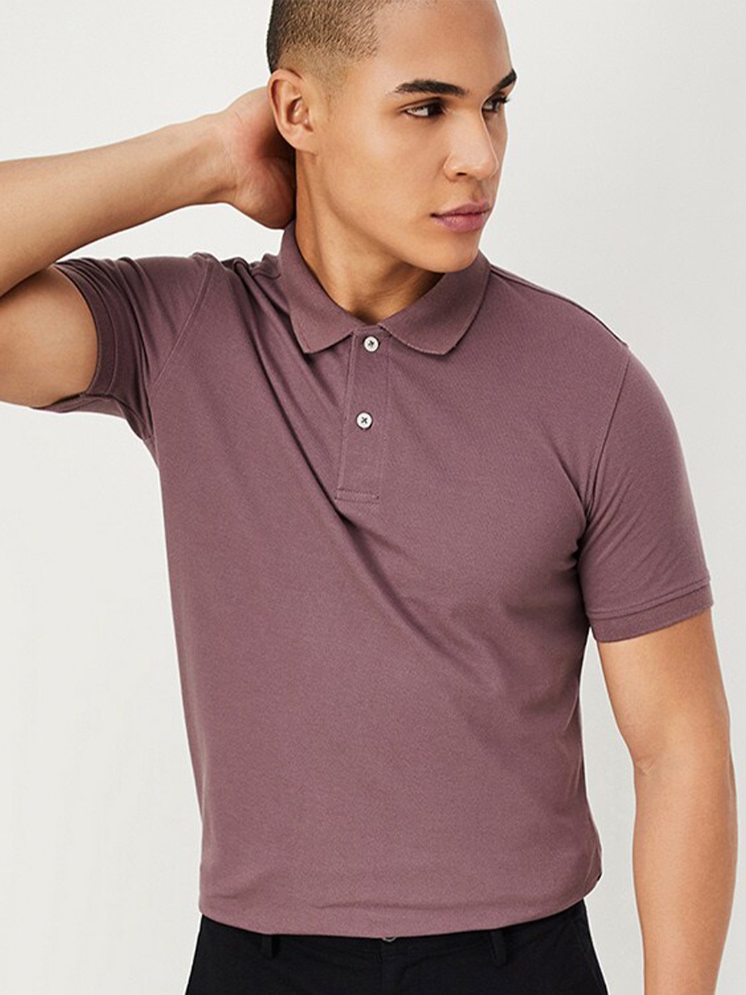 

max Polo Collar Cotton T-shirt, Purple