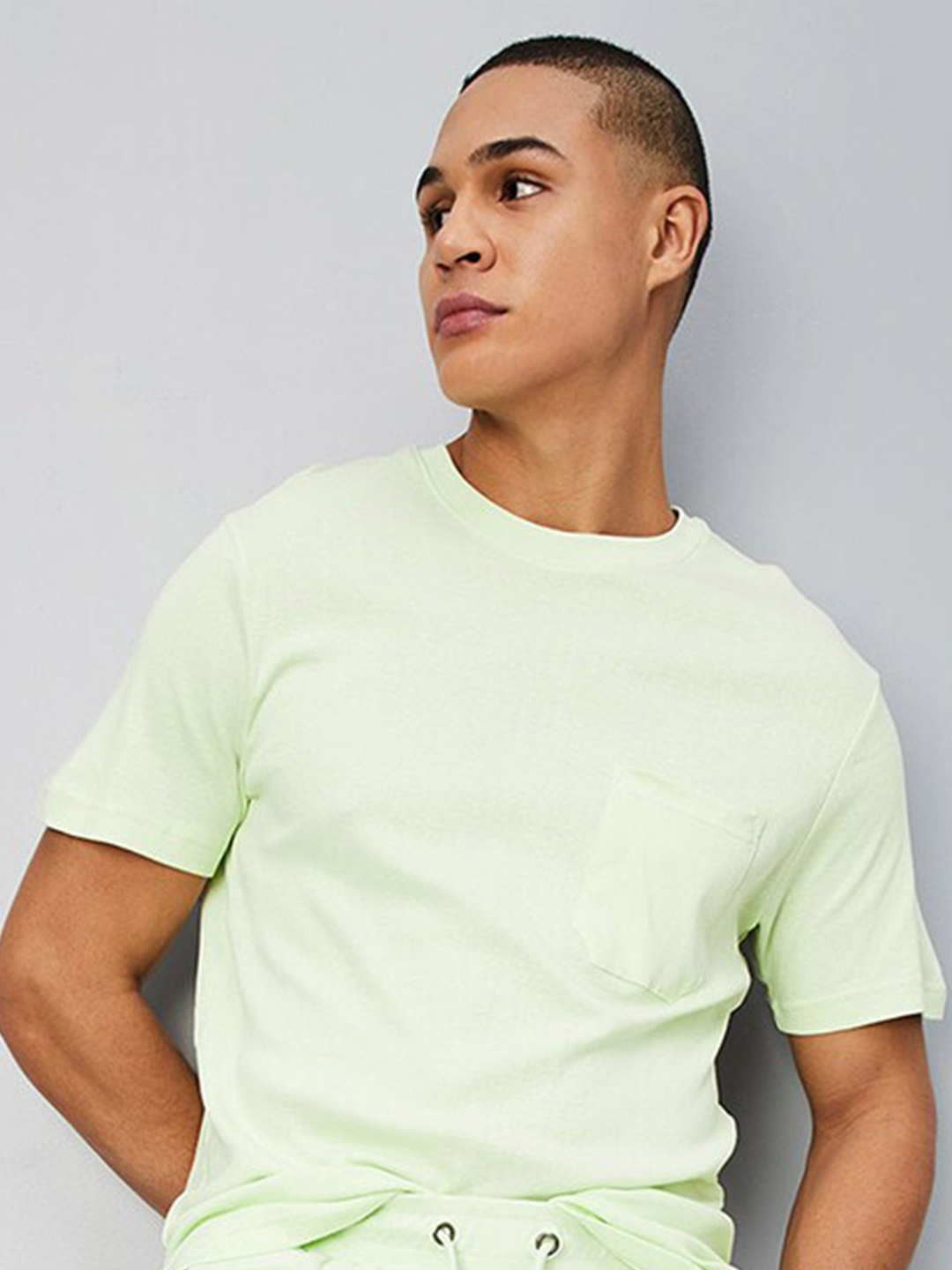 

max Round Neck Cotton T-shirt, Green