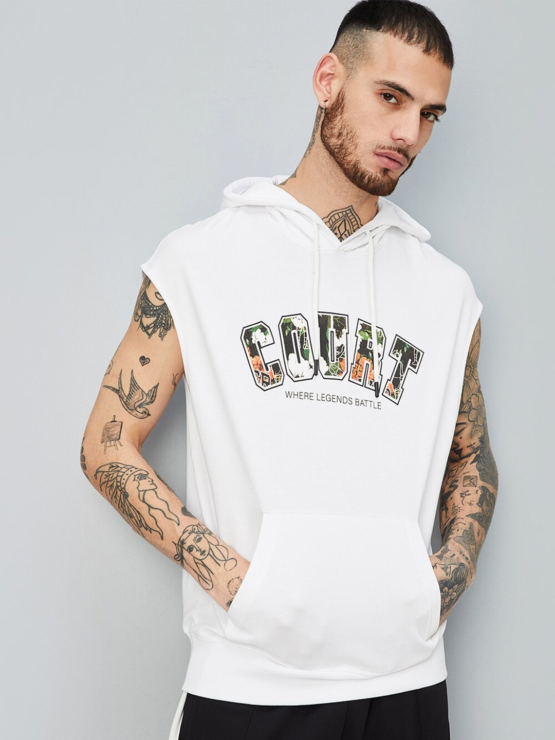 

max Typography Printed Hooded Cotton T-shirt, White