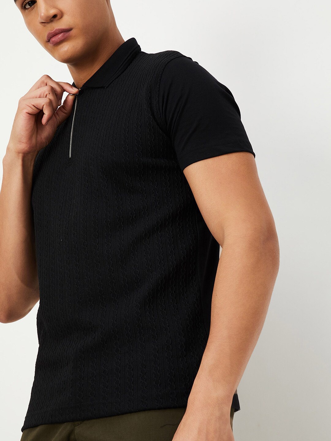 

max Polo Collar Cotton T-shirt, Black