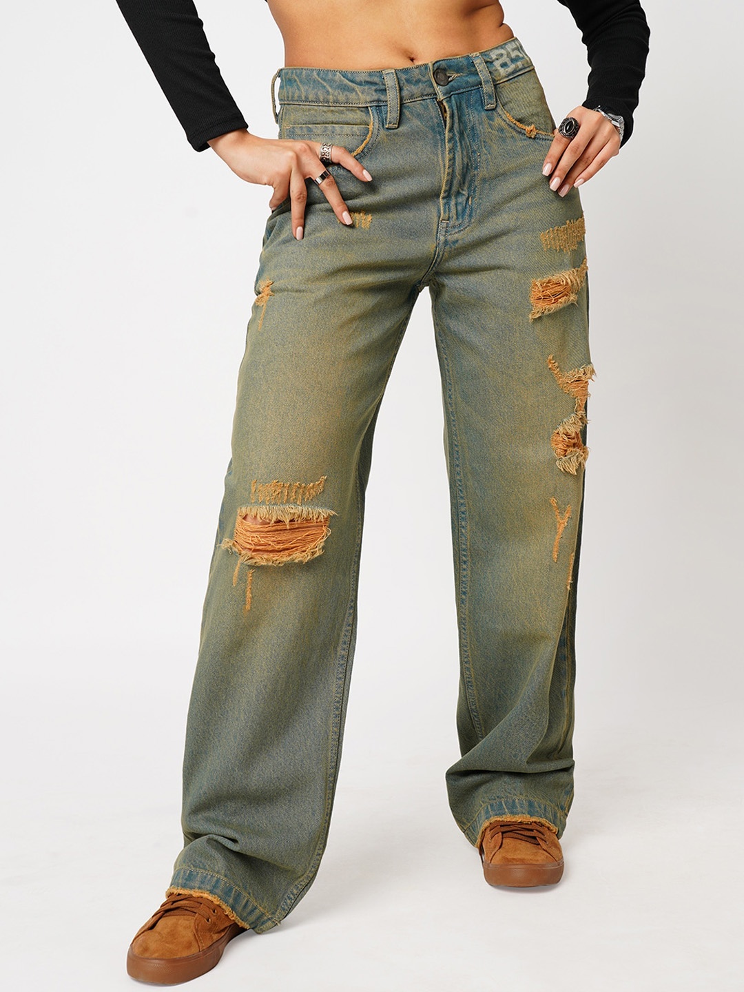 

BFIVE Women Urban Slash Knee Light Fade Cotton Jeans, Blue