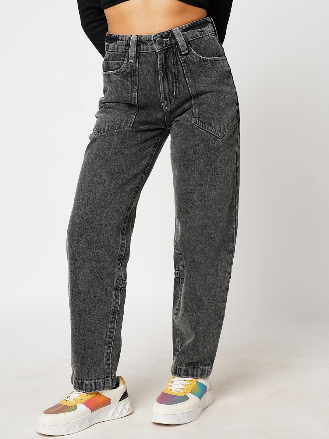 

BFIVE Women Urban Slouchy Fit Clean Look Light Fade Stretchable Jeans, Grey