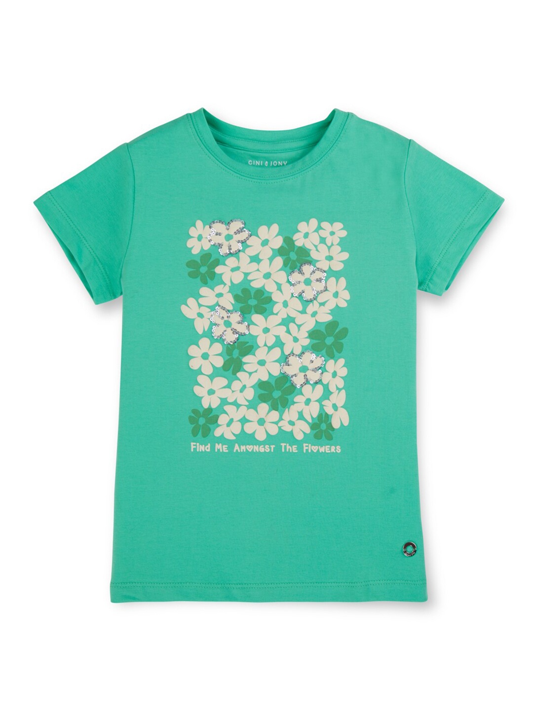 

Gini and Jony Girls Floral Printed Round Neck Cotton T-shirt, Green