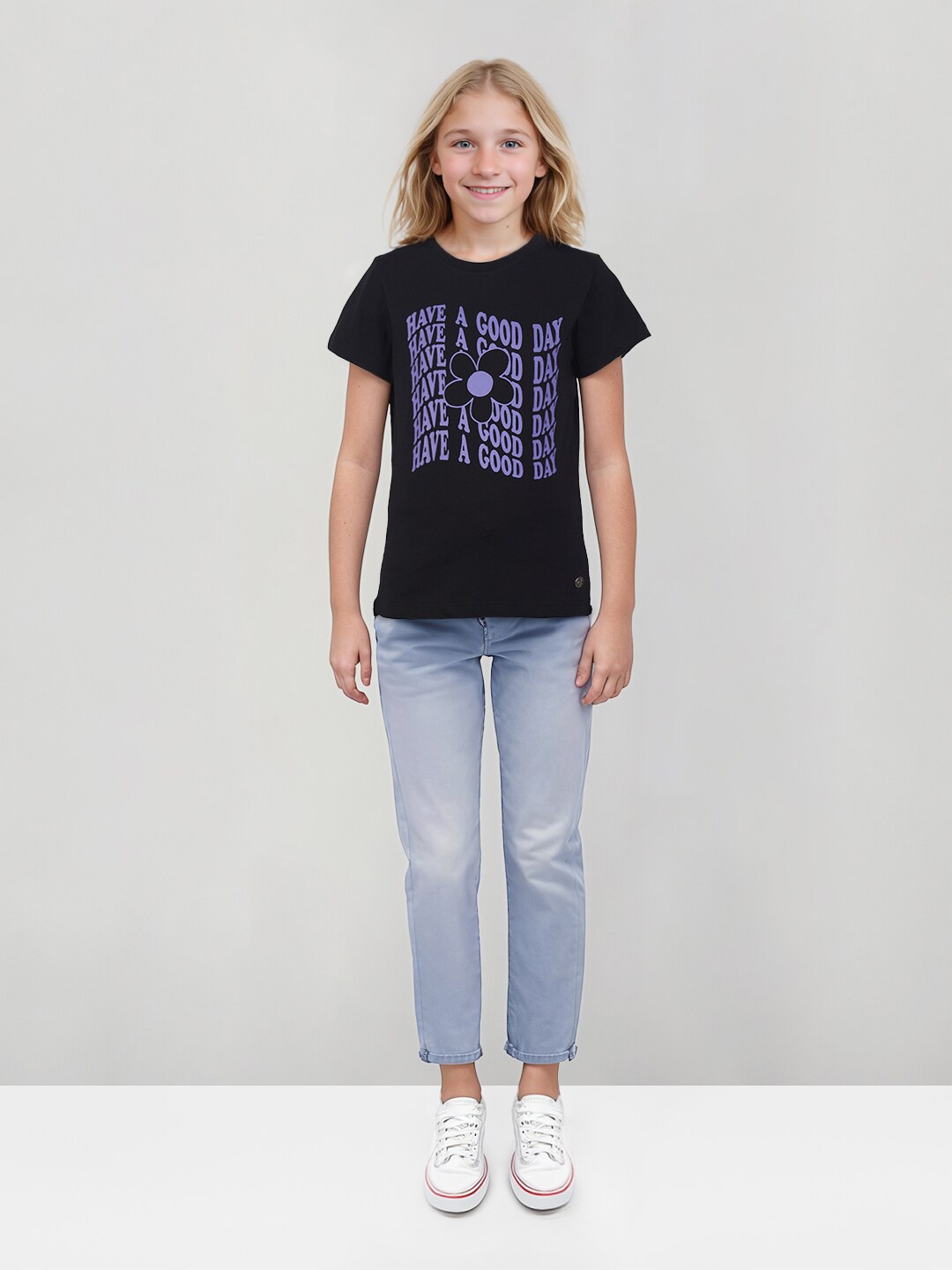 

Gini and Jony Girls Typography Printed Round neck Cotton Casual T-shirt, Black