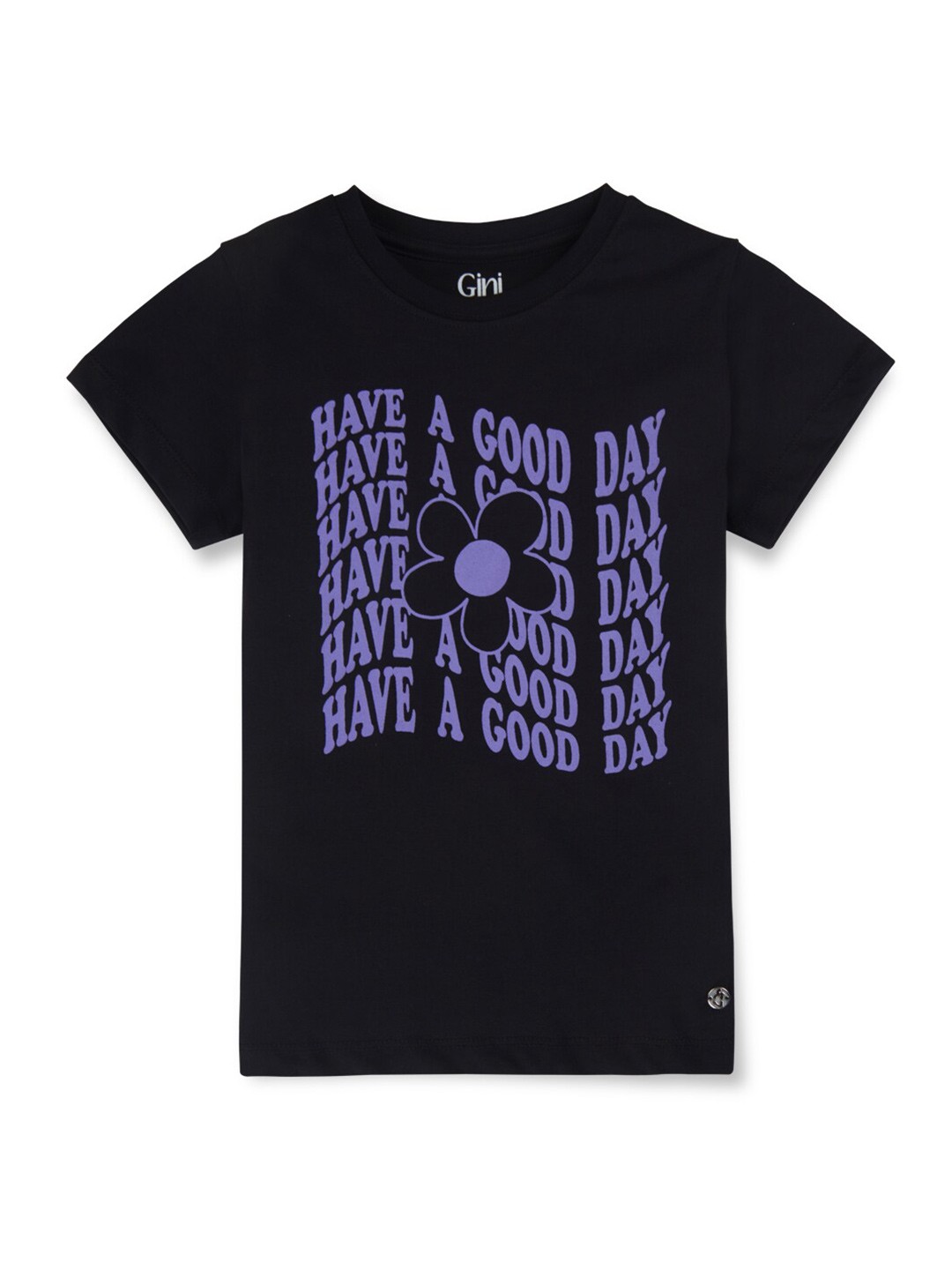 

Gini and Jony Girls Typography Printed Cotton Top, Navy blue
