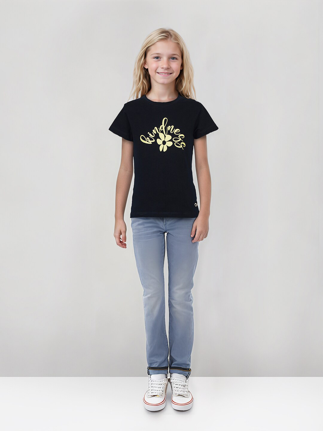 

Gini and Jony Girls Typography Printed Round Neck Casual T-shirt, Black