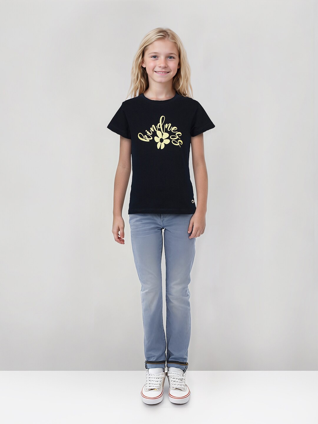 

Gini and Jony Girls Floral Printed Round Neck T-shirt, Navy blue
