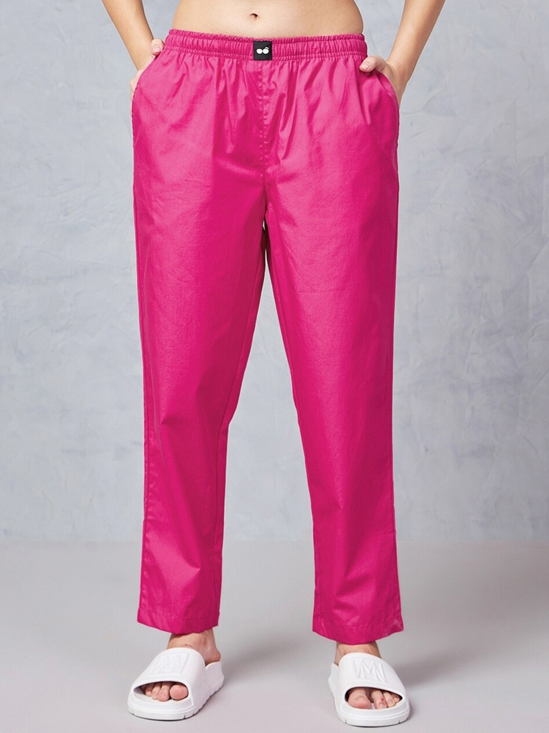 

Bewakoof Cotton Mid-Rise Trousers, Pink