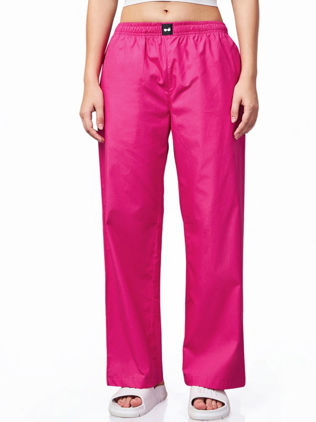 

Bewakoof Women Cotton Mid-Rise Oversized Trousers, Pink